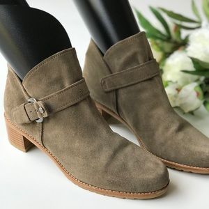 Stuart Weitzman Dude Ankle Suede Leather Buckled Booties